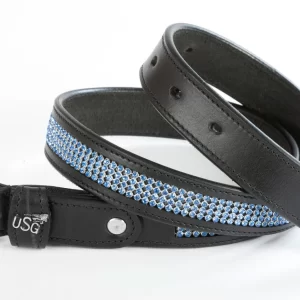 USG Princess Belt - Black Leather - Aqua Crystals - Silver Buckle