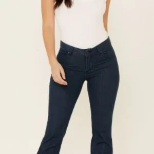 KIMES RANCH Women's Lola Dark Indigo Wash Mid-Rise Flare Jeans
