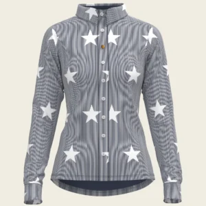 ESPOIR EQUESTRIAN Stars on Blue Stripes Ladies Long Sleeve Shirt